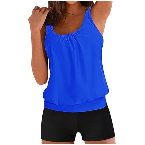 Wyongtao Tankini Damen Bademode Bauchweg Set Push Up Bauch Weg Einfarbiger Zweiteiler Schwimmanzug Große Größen Oberteil Mit Badeshorts Hoher Taille Strandmode Übergroßer M-5XL von Wyongtao