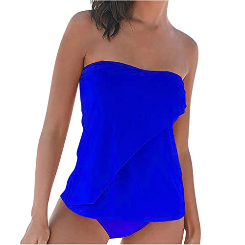 Wyongtao Tankini Damen Bandeau Bauchweg Bademode Set Zweiteilig Push up mit Einstellbarer Badeanzug Oberteil Bikini Set Große Größen Strand Schwimmanzug Damen Tankini Sets Bauchweg Bademode Set von Wyongtao
