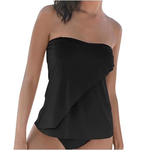 Wyongtao Tankini Damen Bandeau Bauchweg Bademode Set Zweiteilig Push up mit Einstellbarer Badeanzug Oberteil Bikini Set Große Größen Strand Schwimmanzug Damen Tankini Sets Bauchweg Bademode Set von Wyongtao