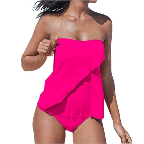 Wyongtao Tankini Damen Bandeau Bauchweg Bademode Set Zweiteilig Push up mit Einstellbarer Badeanzug Oberteil Bikini Set Große Größen Strand Schwimmanzug Damen Tankini Sets Bauchweg Bademode Set von Wyongtao