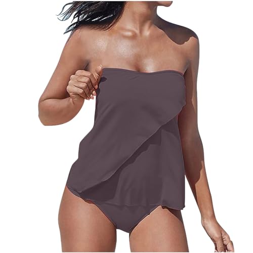 Wyongtao Tankini Damen Bandeau Bauchweg Bademode Set Zweiteilig Push up mit Einstellbarer Badeanzug Oberteil Bikini Set Große Größen Strand Schwimmanzug Damen Tankini Sets Bauchweg Bademode Set von Wyongtao