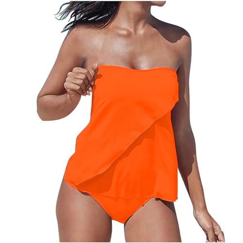 Wyongtao Tankini Damen Bandeau Bauchweg Bademode Set Zweiteilig Push up mit Einstellbarer Badeanzug Oberteil Bikini Set Große Größen Strand Schwimmanzug Damen Tankini Sets Bauchweg Bademode Set von Wyongtao