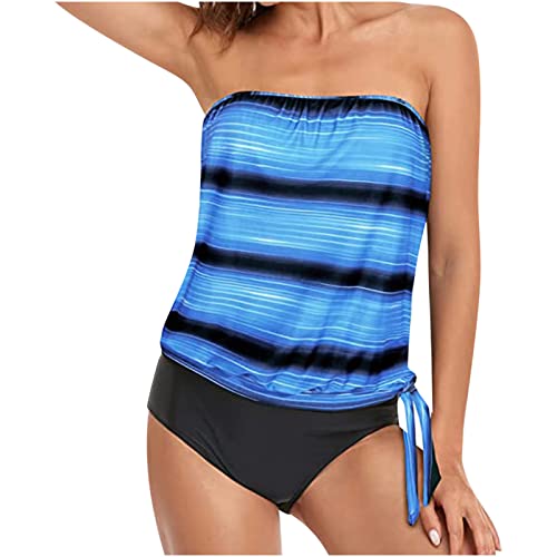 Wyongtao Trägerloses Tankini für Damen Bademode Top Bandeau-Badeanzug Bauchweg Bademode Set Zweiteilig Push up mit Einstellbarer Badeanzug Oberteil Bikini Set Schwimmanzug von Wyongtao
