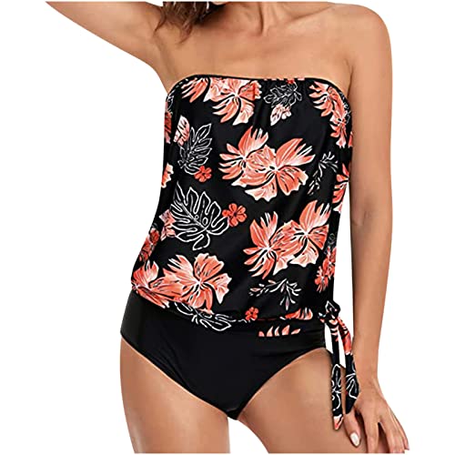Wyongtao Trägerloses Tankini für Damen Bademode Top Bandeau-Badeanzug Bauchweg Bademode Set Zweiteilig Push up mit Einstellbarer Badeanzug Oberteil Bikini Set Schwimmanzug von Wyongtao