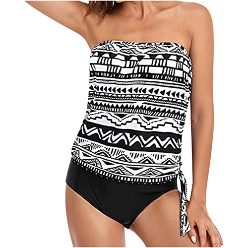 Wyongtao Trägerloses Tankini für Damen Bademode Top Bandeau-Badeanzug Bauchweg Bademode Set Zweiteilig Push up mit Einstellbarer Badeanzug Oberteil Bikini Set Schwimmanzug von Wyongtao