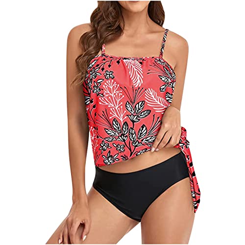 Wyongtao Trägerloses Tankini für Damen Bademode Top Bandeau-Badeanzug Bauchweg Bademode Set Zweiteilig Push up mit Einstellbarer Badeanzug Oberteil Bikini Set Schwimmanzug von Wyongtao
