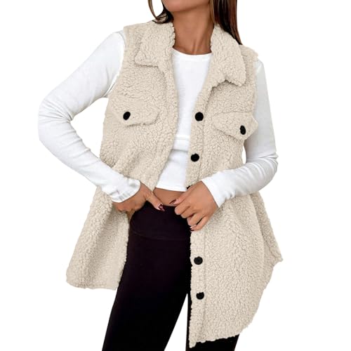 Wyongtao Weste Damen Winter Flauschige Teddy Sherpa Lang Fleeceweste Ärmellose Einfarbige Jacken Wärme Sherpa Weste Langer Knopfleiste Mantel Fuzzy Warmer Mantel von Wyongtao