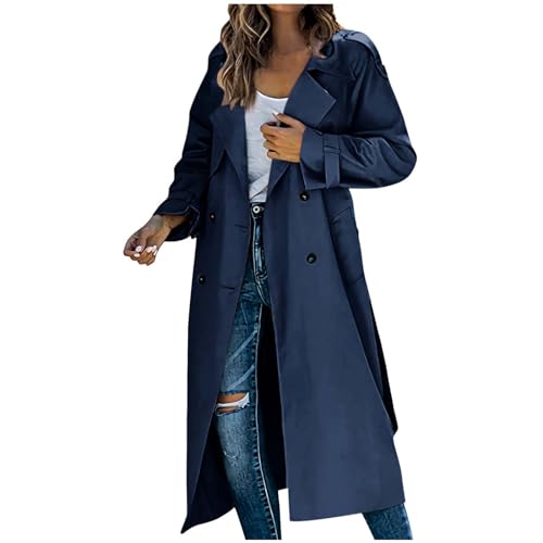 Wyongtao Wintermantel Damen Baumwollmantel Elegant Langer Trenchcoat Leichter Winddichter Zweireihiger Mantel Langarm mit Revers Einfarbiger Outdoormantel für den lässigen Urlaub von Wyongtao