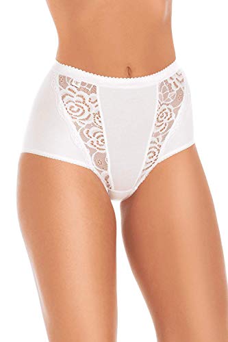 Damen 3er-Pack Baumwolle Stretch Maxi Spitze Slips Gr. 48, weiß von Wysteria Lane