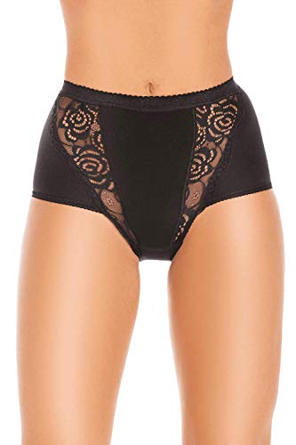 Wysteria Lane Damen 3er-Pack Baumwoll-Stretch-Maxi-Spitzenslips, Schwarz , 44 von Wysteria Lane