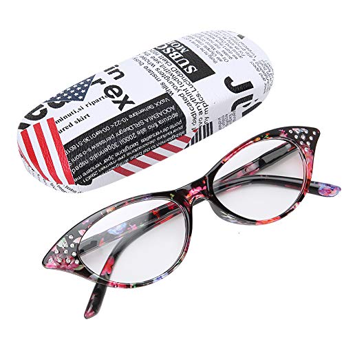 Lesebrille 3.0 Damen Rot, modische Unisex-Strass-Dekoration, klare Brillengläser, Blendschutzfilter Leichte Brille mit rot gestreiften Rahmen und Stroage-Etui(+3.0) von Wytino