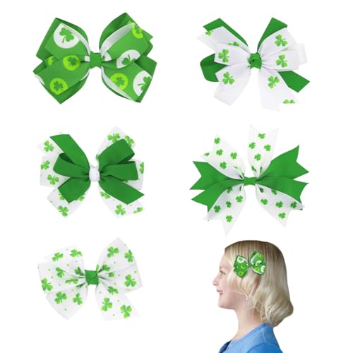 Haarspangen mit Schleife zum St. Patrick's Day, irisches grünes Kleeblatt, Haarschleifen, Ripsband, Haarspangen, Metall, Haarschmuck für Damen und Mädchen, 8–11 cm, 5 Stück Haarspangen mit Schleife zum St. Patrick's Day, irisches grünes Kleeblatt, Haarschleifen, Ripsband, Haarspangen, Metall, Haarschmuck für Damen und Mädchen, 8–11 cm, 5 Stück von Wziys