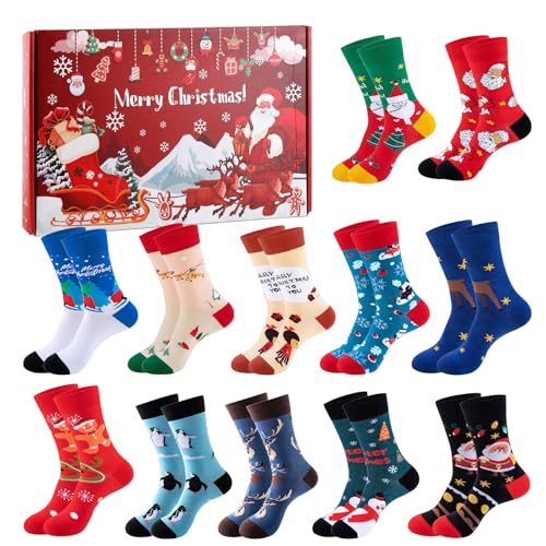 Wzone 12 Paare Weihnachtssocken Damen Adventskalender 2024, Erwachsene Kuschelsocken Frauen (35-42), Kuschelsocken Weihnachtskalender, Geschenke zu Weihnachten von Wzone