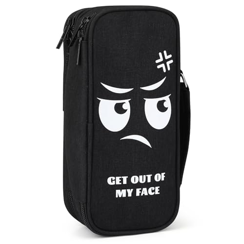 Wzone Federmäppchen Großer Kapazität mit Organizer 5 Fach für Jungen Mädchen, Pencil Case Schreibtisch Organizer Schule & Büro Studentin, GET Out of My FACE von Wzone