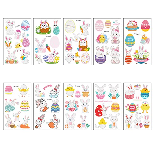 # Set mit 10 Bögen Oster-Tattoos Aufkleber für Kinder Glitzer Stile für Hand Körper Gesicht Temporäre Osterhase Dekorationen für Jungen und Mädchen von Wzxhew