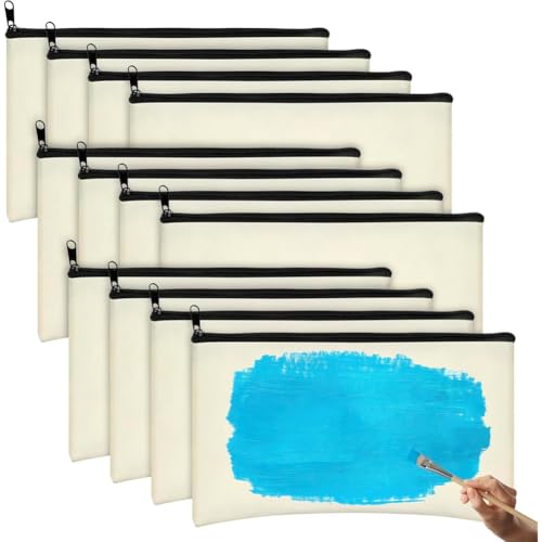Wzxksoac Canvas Bleistiftetui, Reißverschluss Leer für DIY Sublimation Bleistiftetui, 12er Packung Bulk Canvas Reißverschluss Kosmetiktasche von Wzxksoac