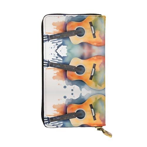 Wzywhj Modische Damen-Clutch-Geldbörse aus Leder mit mehreren Fächern und Reißverschluss, Aquarell-Akustikgitarre, Schwarz , Einheitsgröße von Wzywhj