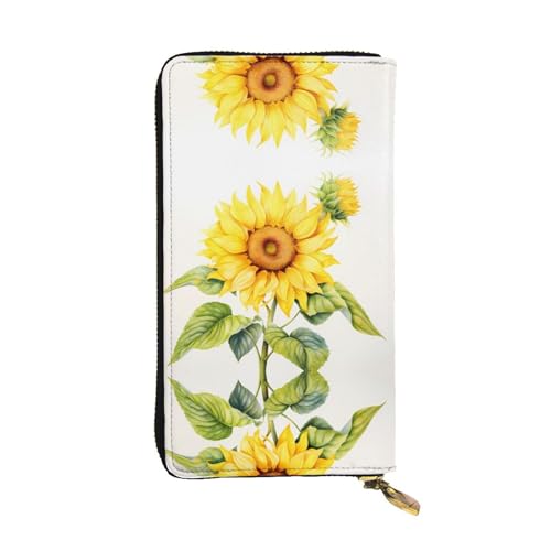 Wzywhj Modische Damen-Clutch-Geldbörse aus Leder mit mehreren Fächern und Reißverschluss, Aquarell-Sonnenblumenmuster, Schwarz , Einheitsgröße von Wzywhj