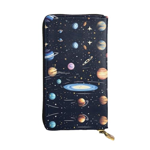 Wzywhj Modische Damen-Clutch-Geldbörse aus Leder mit mehreren Fächern und Reißverschluss, Design mit Solar-Familienmuster, Schwarz , Einheitsgröße von Wzywhj