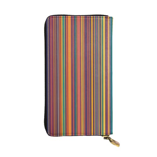 Wzywhj Modische Damen-Clutch-Geldbörse aus Leder mit mehreren Fächern und Reißverschluss, Regenbogenfarben, Streifenmuster, Schwarz , Einheitsgröße von WZYWHJ