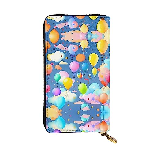 Wzywhj Modische Damen-Clutch-Geldbörse aus Leder mit mehreren Fächern und Reißverschluss, buntes Ballonmuster, Schwarz , Einheitsgröße von Wzywhj