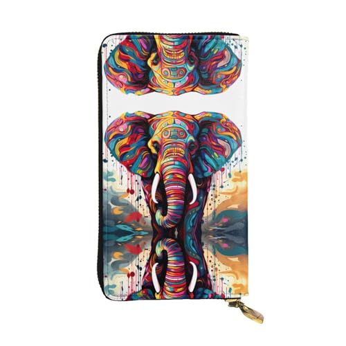 Wzywhj Modische Damen-Clutch-Geldbörse aus Leder mit mehreren Fächern und Reißverschluss, buntes Elefantenmuster, Schwarz , Einheitsgröße von Wzywhj