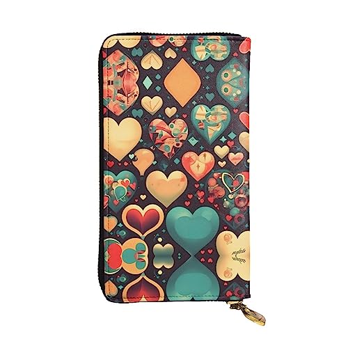 Wzywhj Modische Damen-Clutch-Geldbörse aus Leder mit mehreren Fächern und Reißverschluss, buntes Herzmotiv, Schwarz , Einheitsgröße von WZYWHJ