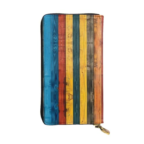 Wzywhj Modische Damen-Clutch-Geldbörse aus Leder mit mehreren Fächern und Reißverschluss, buntes Holzbrettmuster, Schwarz , Einheitsgröße von Wzywhj