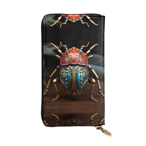 Wzywhj Modische Damen-Clutch-Geldbörse aus Leder mit mehreren Fächern und Reißverschluss, buntes Käferbild, Schwarz , Einheitsgröße von WZYWHJ