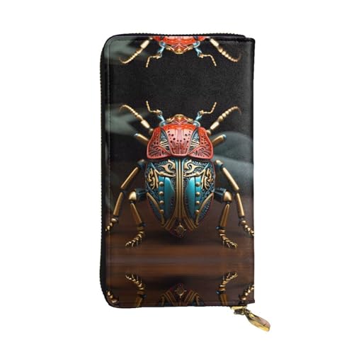 Wzywhj Modische Damen-Clutch-Geldbörse aus Leder mit mehreren Fächern und Reißverschluss, buntes Käfermuster, Schwarz , Einheitsgröße von Wzywhj