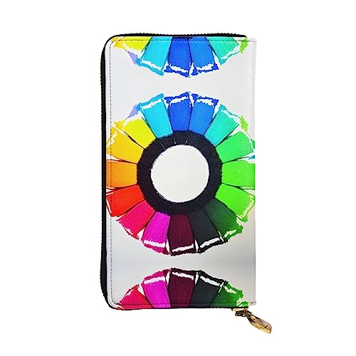 Wzywhj Modische Damen-Clutch-Geldbörse aus Leder mit mehreren Fächern und Reißverschluss, buntes Kreisdesign, Schwarz , Einheitsgröße von Wzywhj