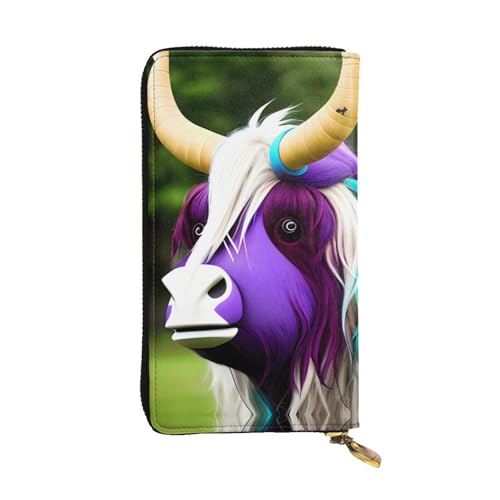 Wzywhj Modische Damen-Clutch-Geldbörse aus Leder mit mehreren Fächern und Reißverschluss, buntes Kuhkopfbild, Schwarz , Einheitsgröße von WZYWHJ