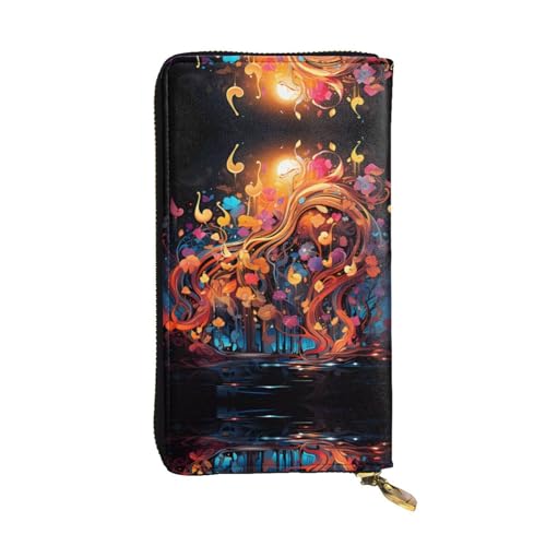 Wzywhj Modische Damen-Clutch-Geldbörse aus Leder mit mehreren Fächern und Reißverschluss, buntes Musiknotenbild, Schwarz , Einheitsgröße von Wzywhj