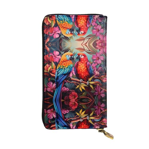 Wzywhj Modische Damen-Clutch-Geldbörse aus Leder mit mehreren Fächern und Reißverschluss, buntes Vogelbild, Schwarz , Einheitsgröße von WZYWHJ