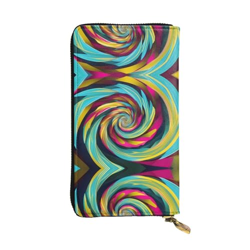 Wzywhj Modische Damen-Clutch-Geldbörse aus Leder mit mehreren Fächern und Reißverschluss, buntes Wirbelmuster, Schwarz , Einheitsgröße von Wzywhj