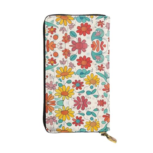 Wzywhj Modische Damen-Clutch-Geldbörse aus Leder mit mehreren Fächern und Reißverschluss, farbige Blumendrucke, Schwarz , Einheitsgröße von Wzywhj