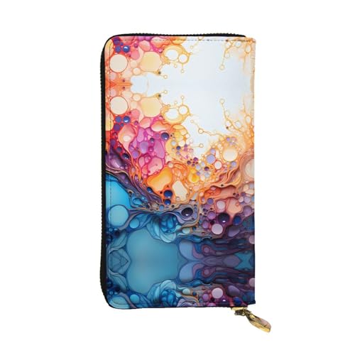 Wzywhj Modische Damen-Clutch-Geldbörse aus Leder mit mehreren Fächern und Reißverschluss, mehrfarbiges Marmorierbild, Schwarz , Einheitsgröße von WZYWHJ