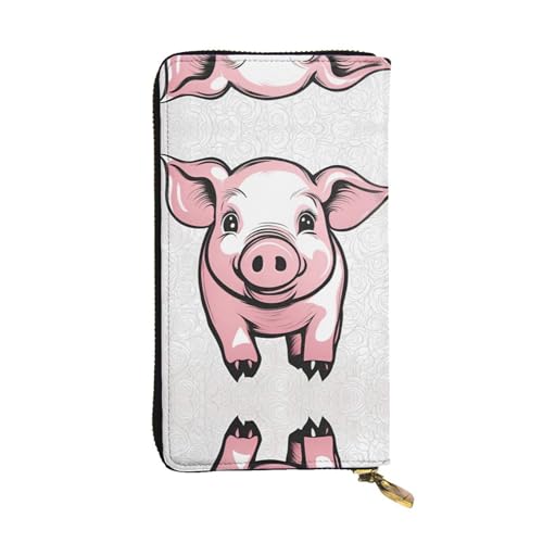 Wzywhj Modische Damen-Clutch-Geldbörse aus Leder mit mehreren Fächern und Reißverschluss-Design, Schweinehintergrund, Schwarz , Einheitsgröße von Wzywhj