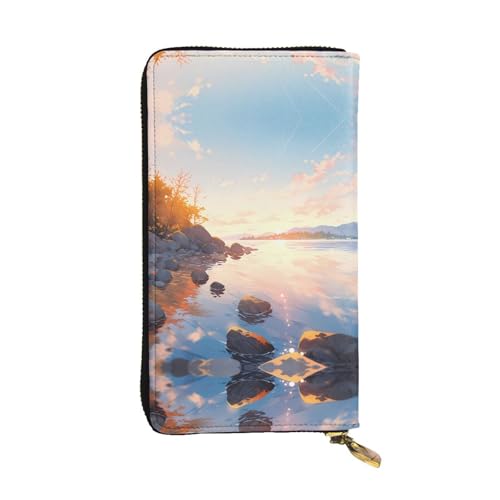 Wzywhj Modische Damen-Clutch-Geldbörse aus Leder mit mehreren Fächern und Reißverschluss-Design, Seebild, Schwarz , Einheitsgröße von WZYWHJ