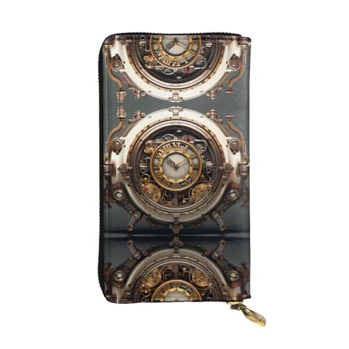 Wzywhj Modische Damen-Clutch-Geldbörse aus Leder mit mehreren Fächern und Reißverschluss-Design, Steampunk-Uhr-Aufdruck, Schwarz , Einheitsgröße von WZYWHJ