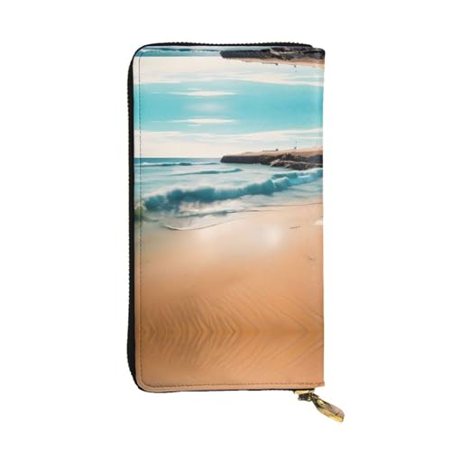 Wzywhj Modische Damen-Clutch-Geldbörse aus Leder mit mehreren Fächern und Reißverschluss-Design, Strandlandschaft, Schwarz , Einheitsgröße von Wzywhj