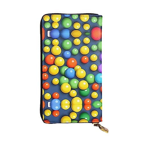 Wzywhj Modische Damen-Clutch-Geldbörse aus Leder mit mehreren Fächern und Reißverschluss-Design, bunte Bälle, Schwarz , Einheitsgröße von WZYWHJ