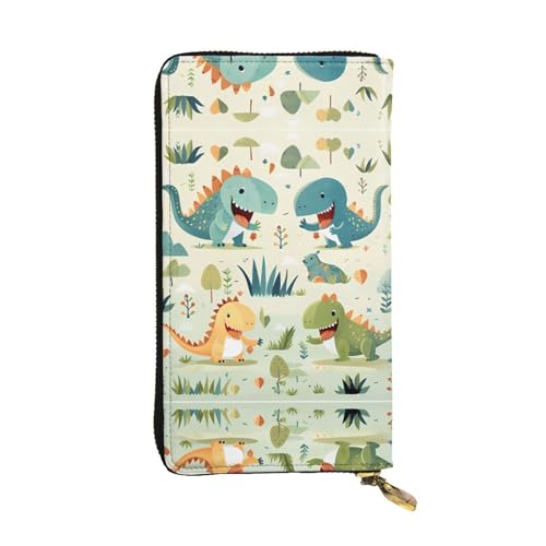 Wzywhj Modische Damen-Clutch-Geldbörse aus Leder mit mehreren Fächern und Reißverschluss-Design, niedlicher kleiner Baby-Dinosaurier-Druck, Schwarz , Einheitsgröße von Wzywhj