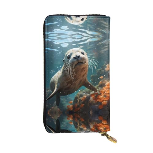 Wzywhj Modische Damen-Clutch-Geldbörse aus Leder mit mehreren Fächern und Reißverschluss-Design, versiegelt, Welpe in Wasserdrucken, Schwarz , Einheitsgröße von Wzywhj