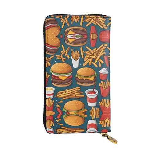 Wzywhj Modische Damen-Clutch-Geldbörse aus Leder mit mehreren Fächern und Reißverschluss-Design, viele leckere Essensmuster, Schwarz , Einheitsgröße von Wzywhj