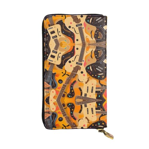 Wzywhj Modische Damen-Clutch-Geldbörse aus Leder mit mehreren Fächern und Reißverschluss-Design mit Musikgitarre, Schwarz , Einheitsgröße von Wzywhj