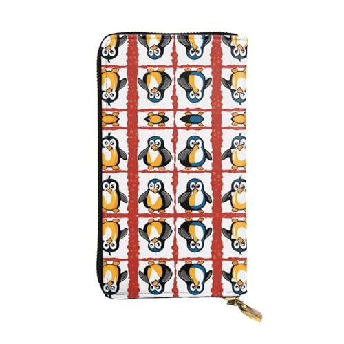Wzywhj Modische Damen-Geldbörse aus Leder, lang, mit mehreren Fächern und Reißverschluss, Cartoon-Pinguin-Muster, Schwarz , Einheitsgröße von WZYWHJ