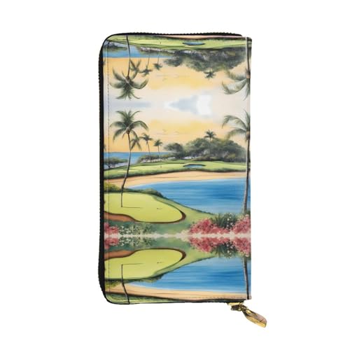 Wzywhj Modische Damen-Geldbörse aus Leder, lang, mit mehreren Fächern und Reißverschluss, Motiv: Hawaii, Strand, Golfplatz, Schwarz , Einheitsgröße von Wzywhj