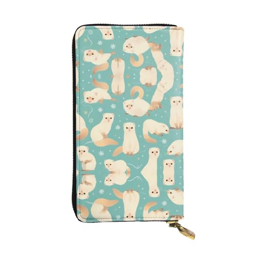 Wzywhj Modische Damen-Geldbörse aus Leder, lang, mit mehreren Fächern und Reißverschluss, französisches Modemodell, Frettchen-Muster, Schwarz , Einheitsgröße von Wzywhj