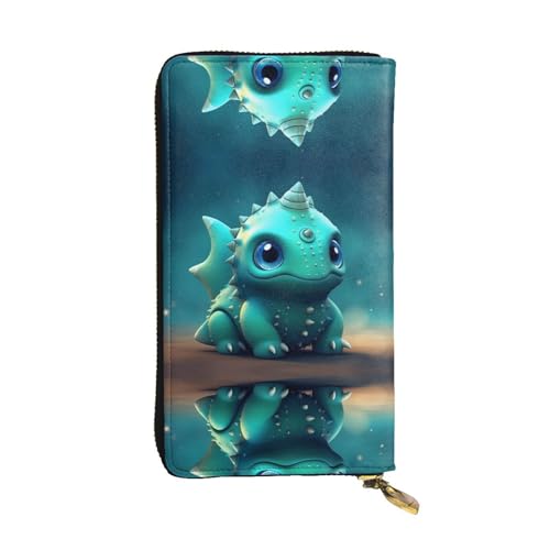 Wzywhj Modische Damen-Geldbörse aus Leder, lang, mit mehreren Fächern und Reißverschluss, niedliches Dinosaurier-Muster, Schwarz , Einheitsgröße von WZYWHJ